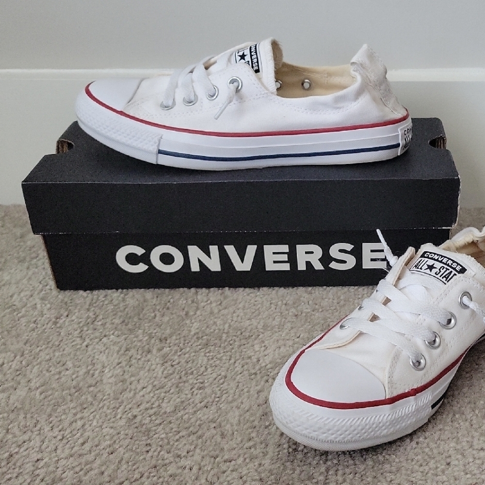 Converse White and Red Classic Low-Top Sneakers